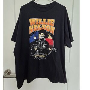Willie Nelson Live In Concert‎ Graphic T-Shirt Mens 2XL Black Double Sided Texas